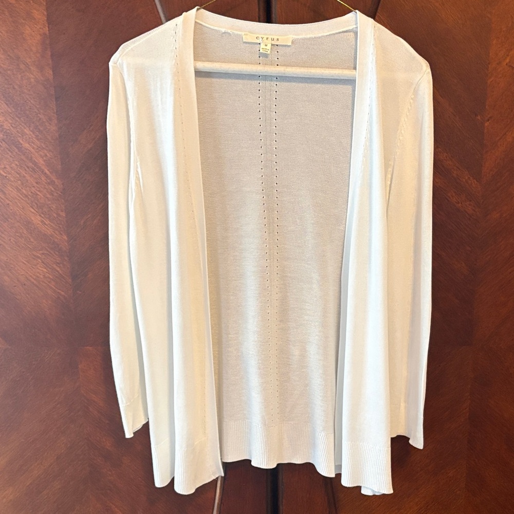 Cyrus Open-Front White Lightweight Cardigan